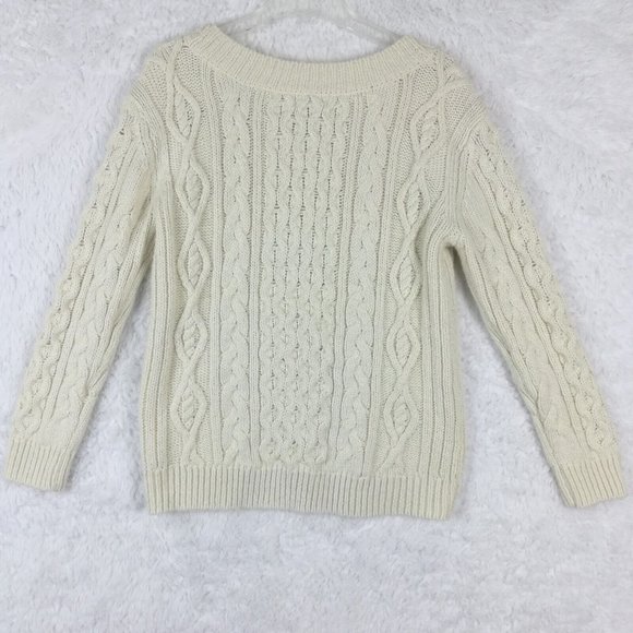 JCP Womens Sweater Cable Knit Ivory Glitter Pullover Scoop Neck Wool Blend XL - Picture 2 of 11